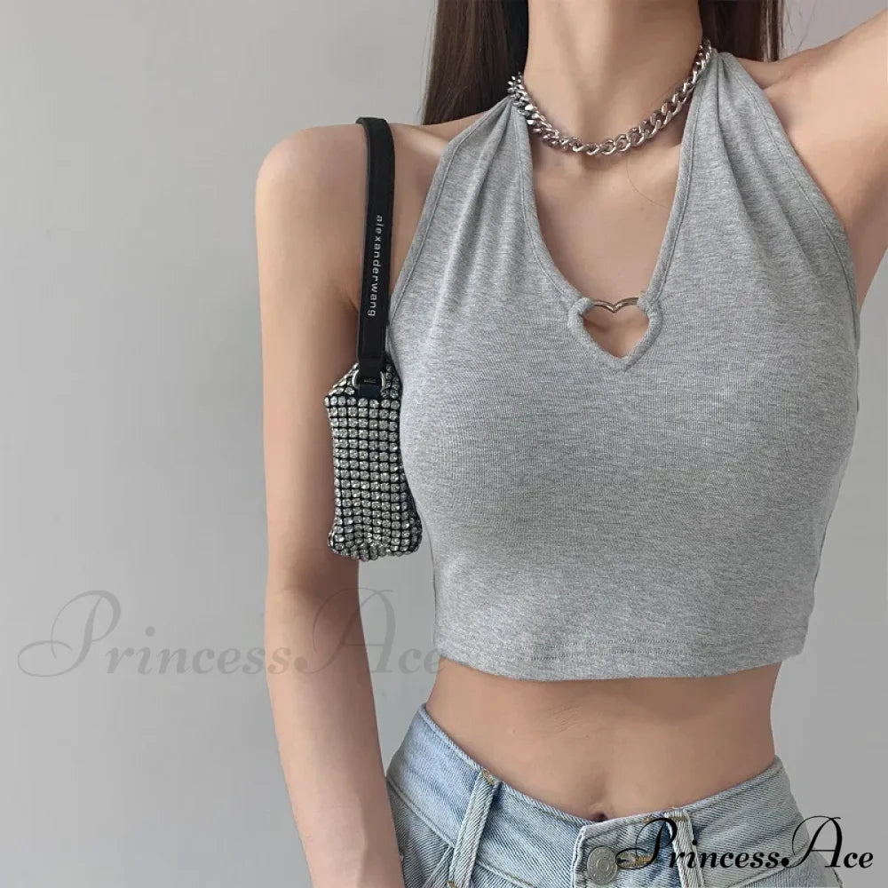 Women V Neck Hollow Out Halter Camis 2024 Summer Fashion Slim Cropped Lace Up Camisole Tank Top
