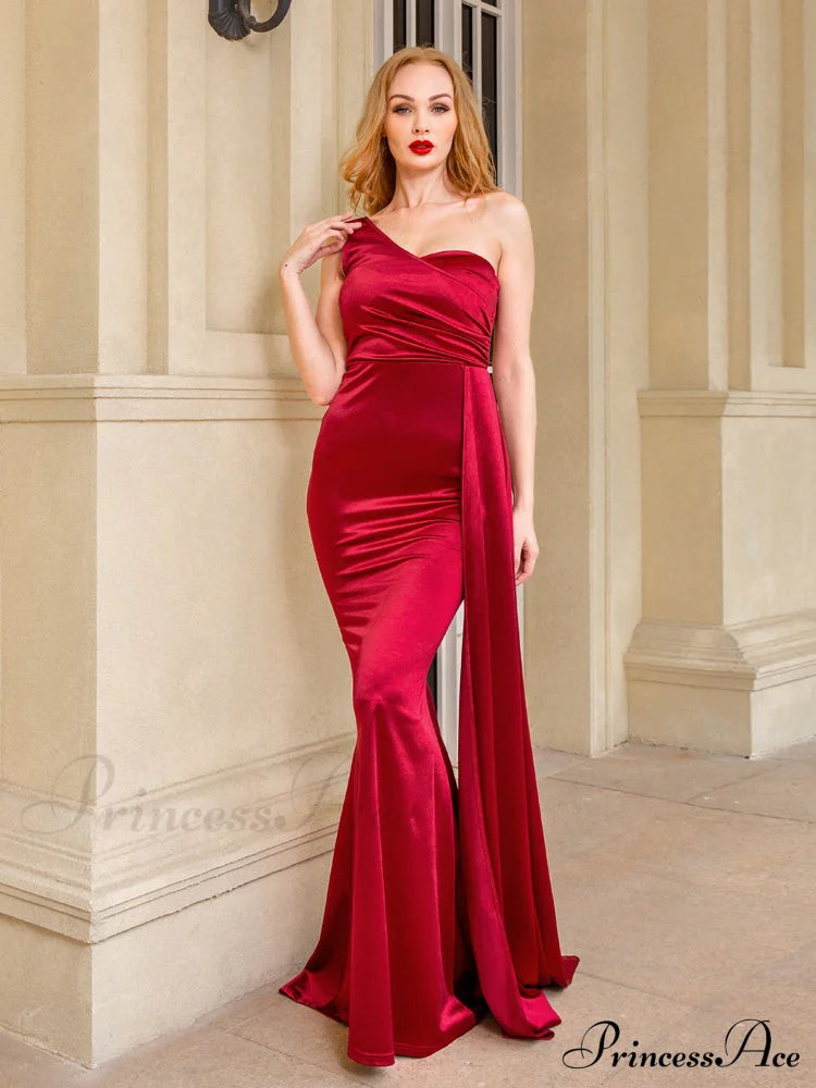 Women’s Blue Evening Green Gown Full-Length Party Royal With Sexy Satin Long Ribbon Draped Dress