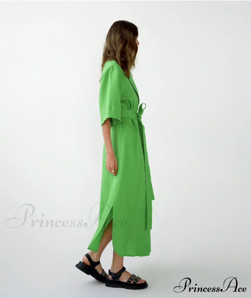 Women’s Casual Loose Half Sleeve Cotton Linen Office Blazers Dress L / Red Dresses