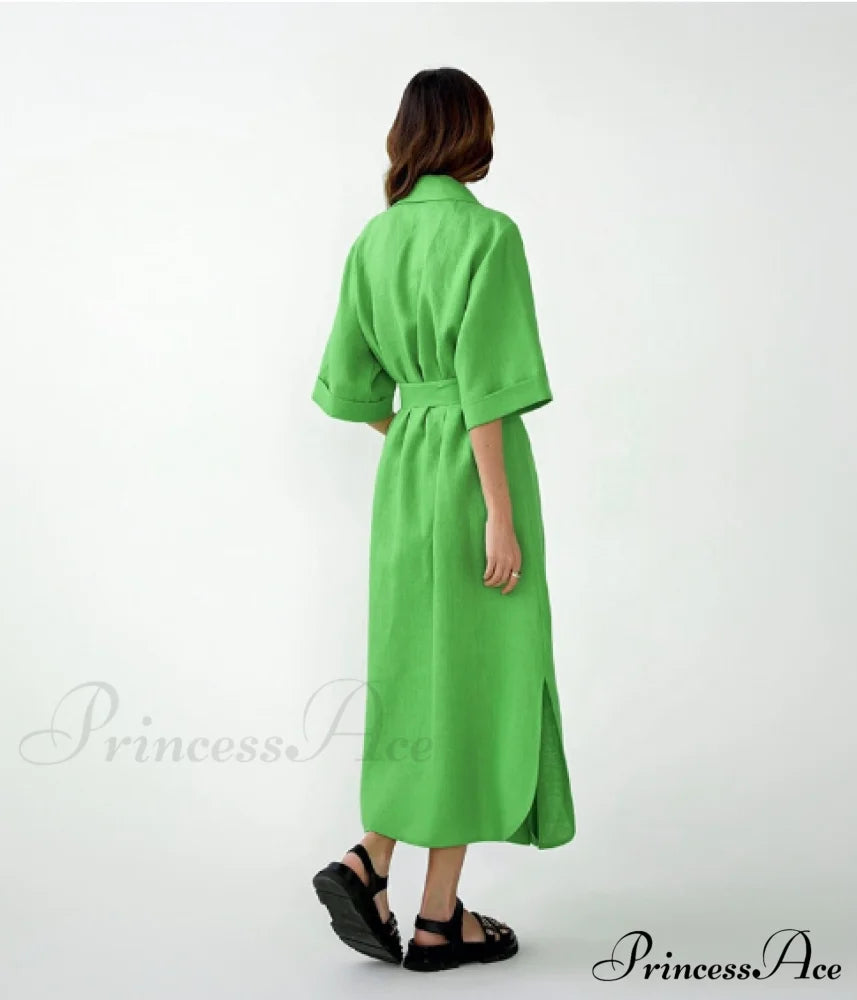 Women’s Casual Loose Half Sleeve Cotton Linen Office Blazers Dress M / Pink Dresses