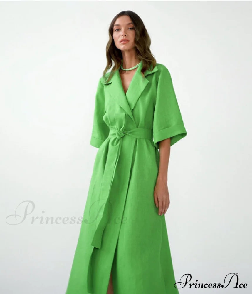 Women’s Casual Loose Half Sleeve Cotton Linen Office Blazers Dress M / Red Dresses