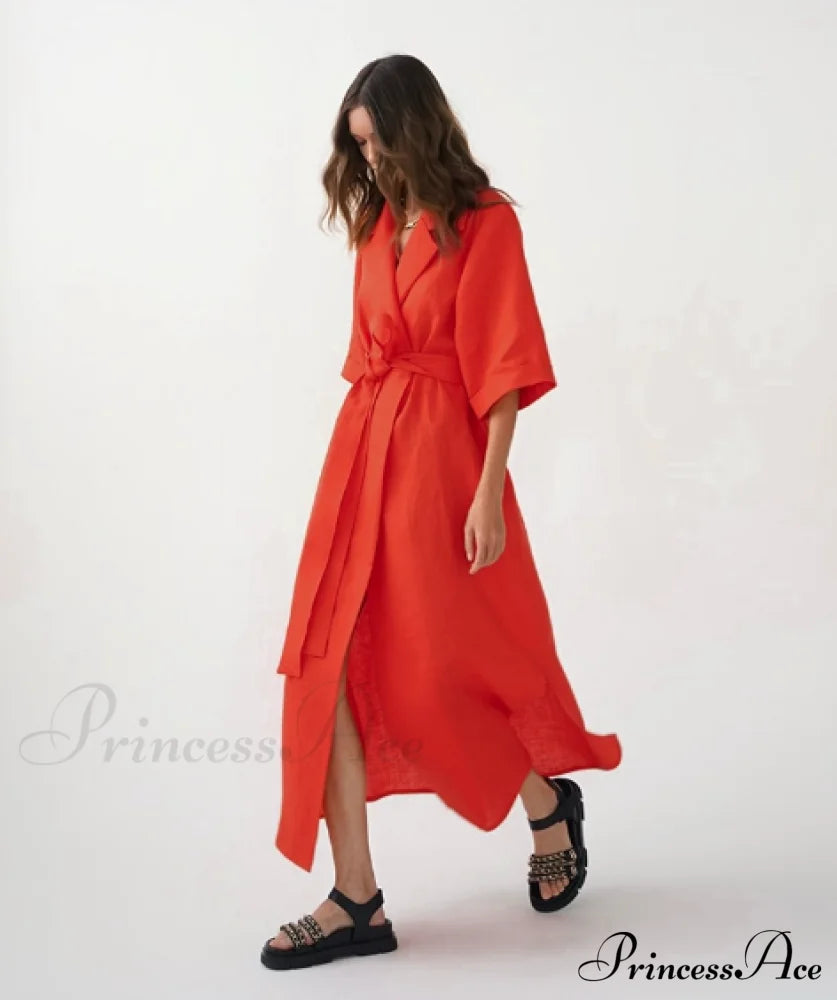 Women’s Casual Loose Half Sleeve Cotton Linen Office Blazers Dress S / Green Dresses