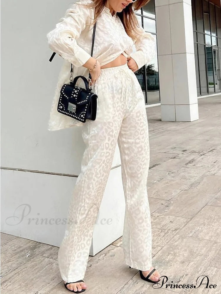 Women’s - Casual Spring Arm Design & In Fit Leopard Daily Long Fashion Red Blouse White Regular