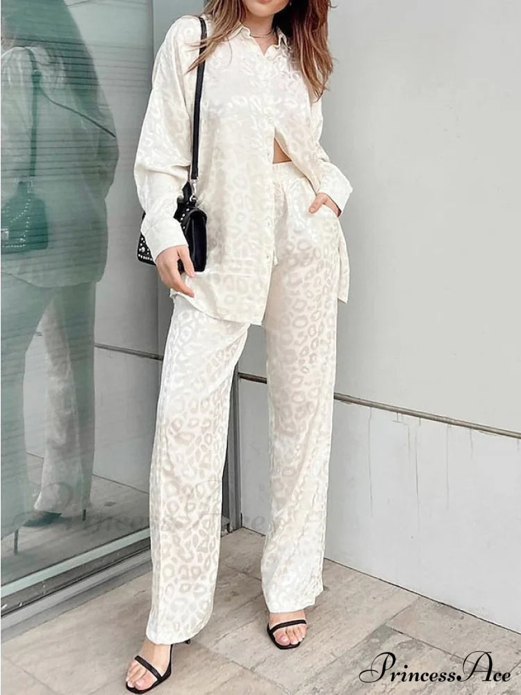 Women’s - Casual Spring Arm Design & In Fit Leopard Daily Long Fashion Red Blouse White Regular