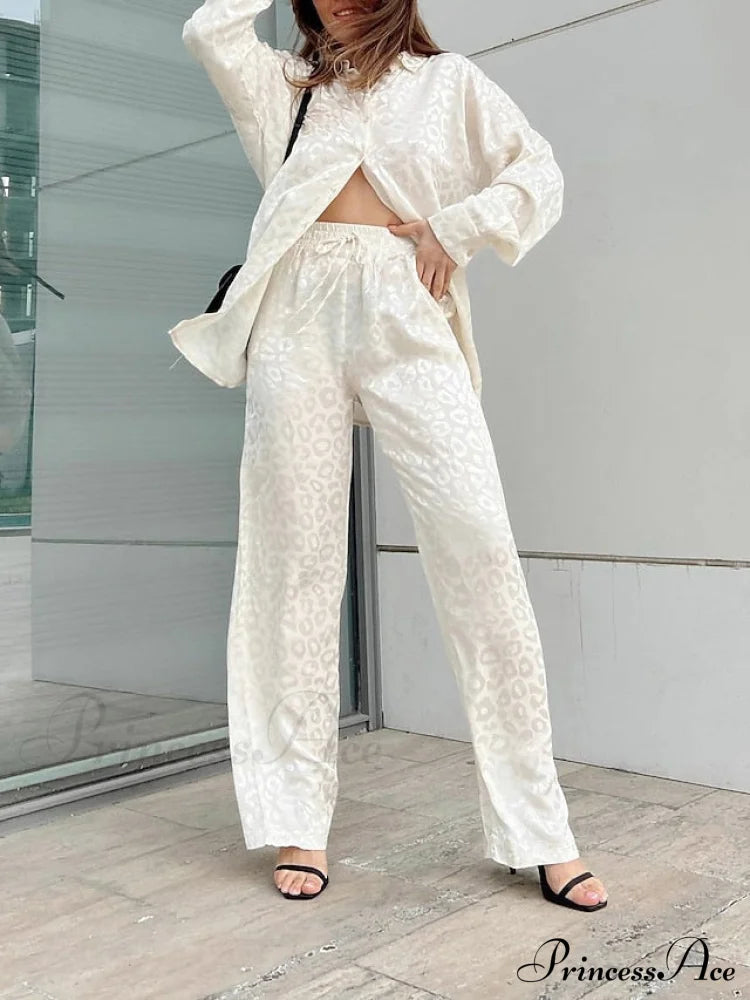 Women’s - Casual Spring Arm Design & In Fit Leopard Daily Long Fashion Red Blouse White Regular