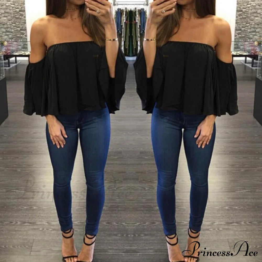 Women’s Chiffon Off Shoulder - Warm-Season Top Coastal Strapless T-Shirt 5Xl