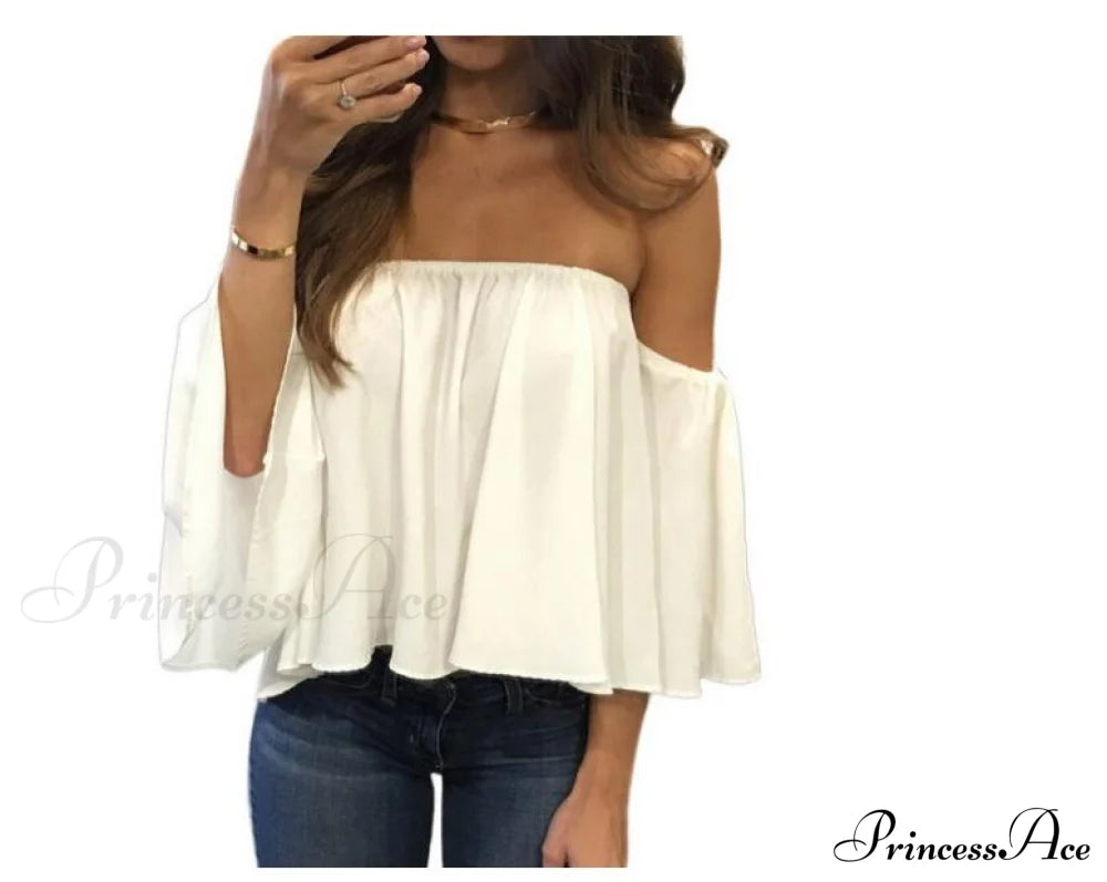 Women’s Chiffon Off Shoulder - Warm-Season Top Coastal Strapless T-Shirt 5Xl White / Xs