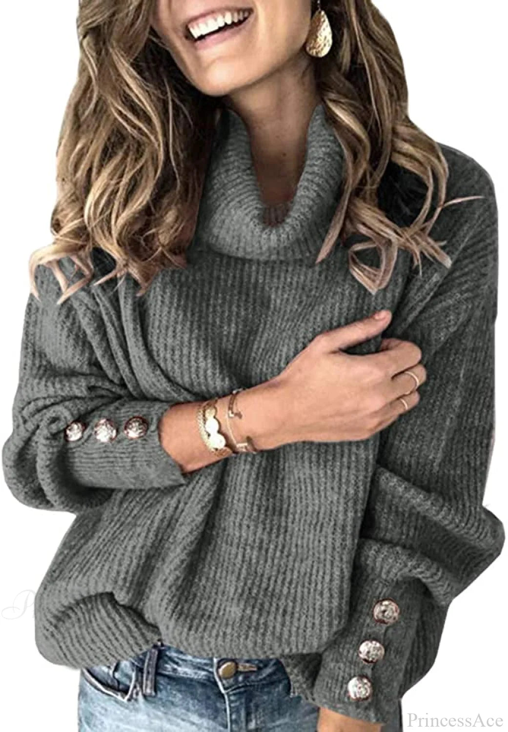 Women’s Oversized Turtleneck Chunky Pullover Sweaters Grey / Large Sweaters-L