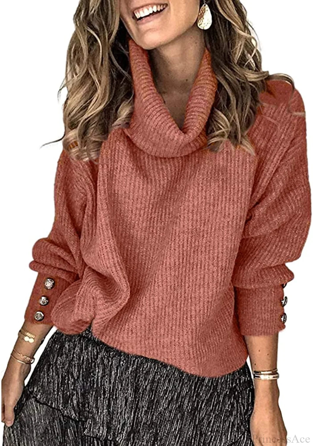 Women’s Oversized Turtleneck Chunky Pullover Sweaters Sweaters-L