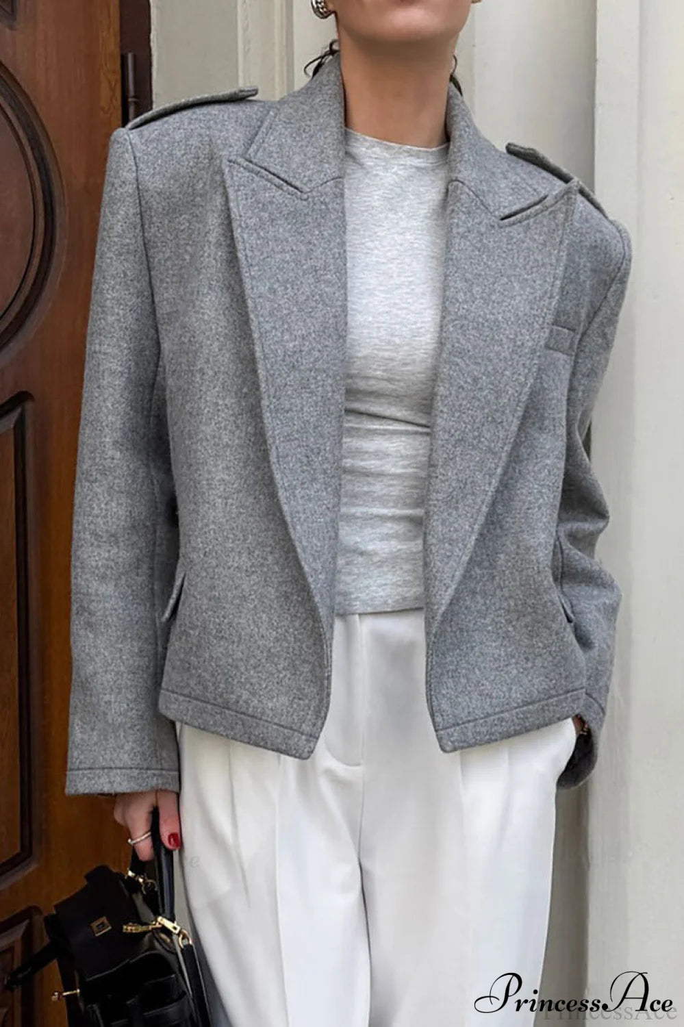 Wool Blazer Chic Warm Coat Grey / S