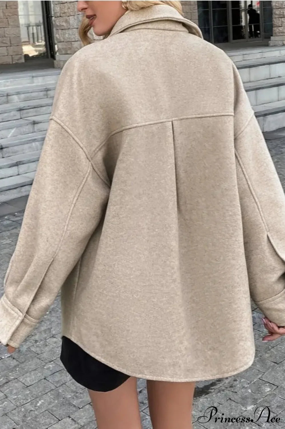 Wool Blend Collared Casual Short Coat