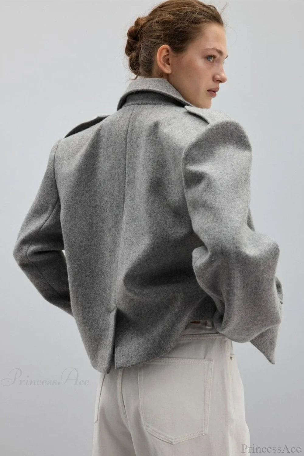 Wool Blend Notched Lapel Epaulette Coat