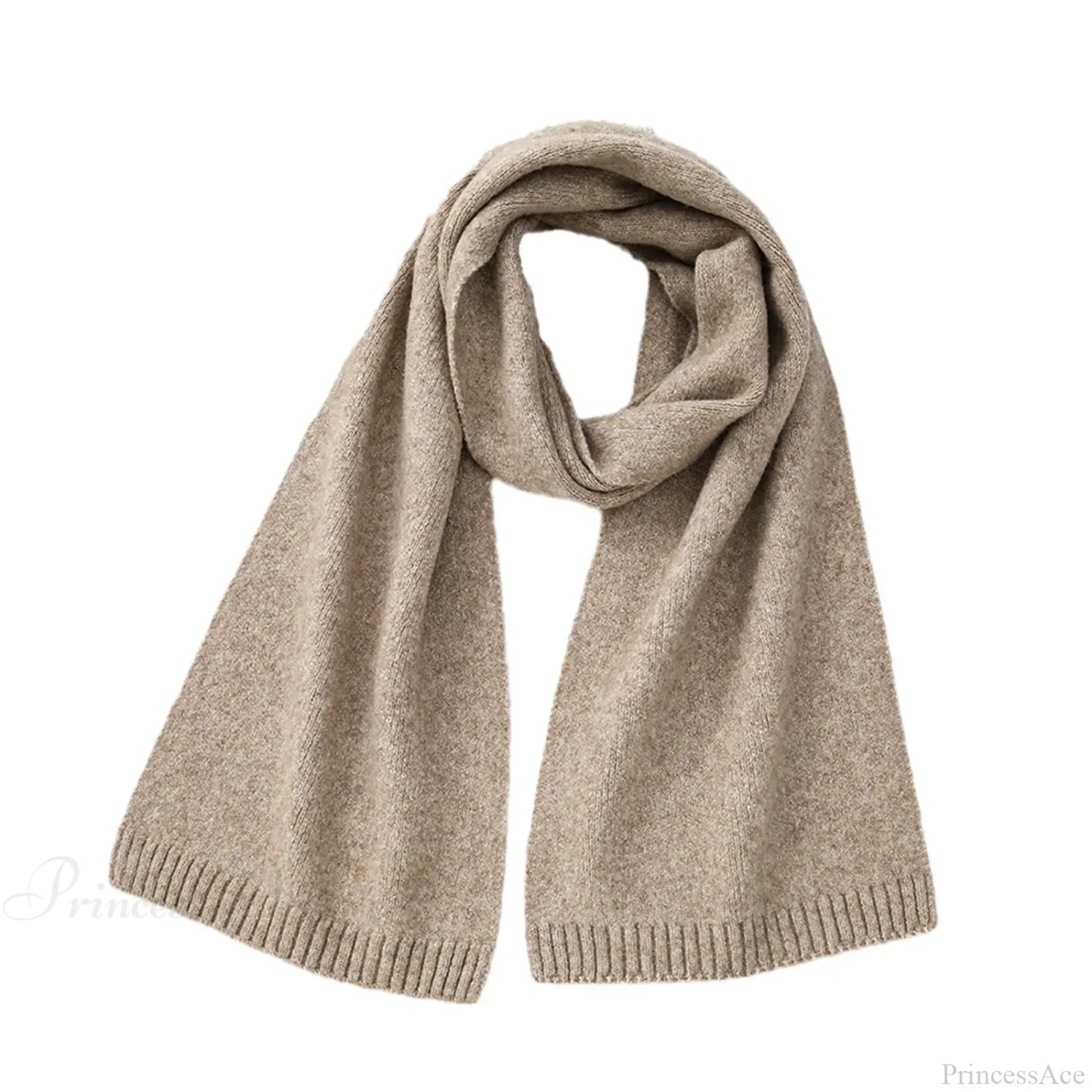 Wool Blend Solid Knitted Minimalist Imitation Cashmere Scarf Deep Khaki / L183Cm W25Cm Scarfs-L