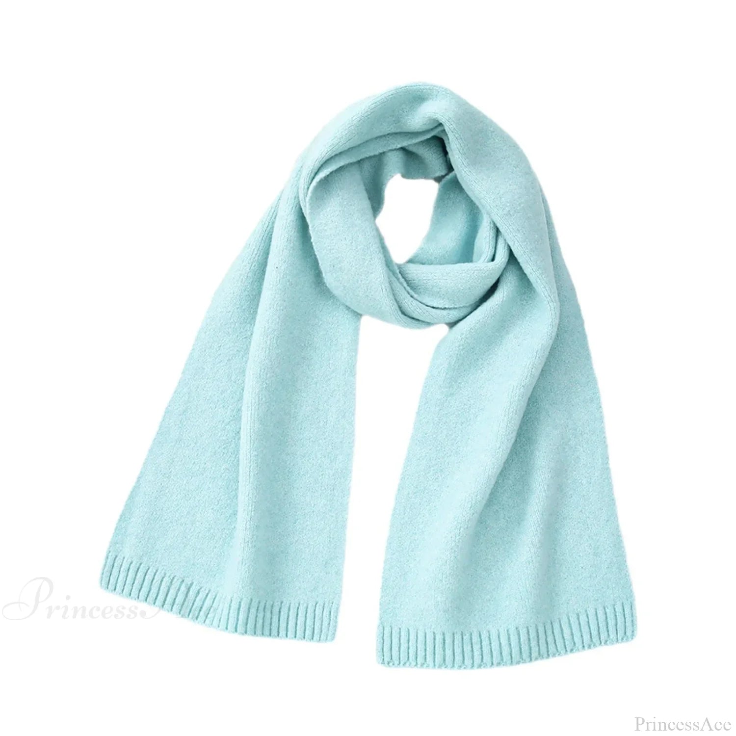 Wool Blend Solid Knitted Minimalist Imitation Cashmere Scarf Light Blue / L183Cm W25Cm Scarfs-L
