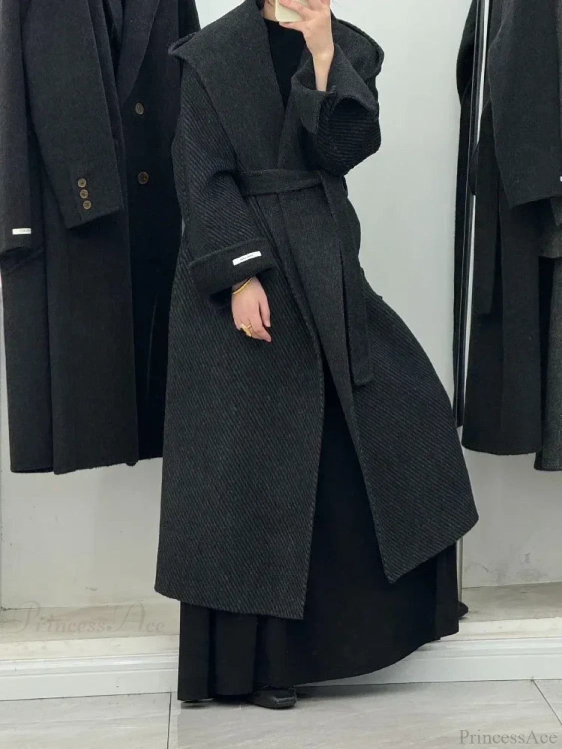 Wool Hooded Office Lady Cashmere Overcoat Black / S