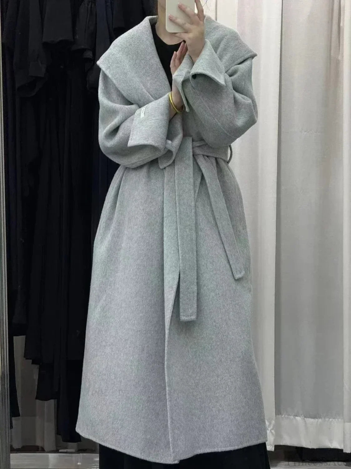 Wool Hooded Office Lady Cashmere Overcoat Grey / S