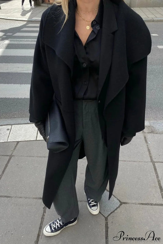 Woolen Tweed Mid Length Work Overcoat