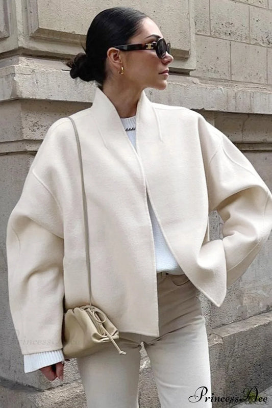 Woolen V-Neck Short Loose Chillax Coat Apricot / S