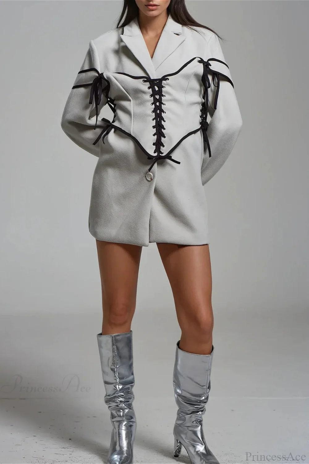 Woven Belted Lapel Waistcoat Coat White / S