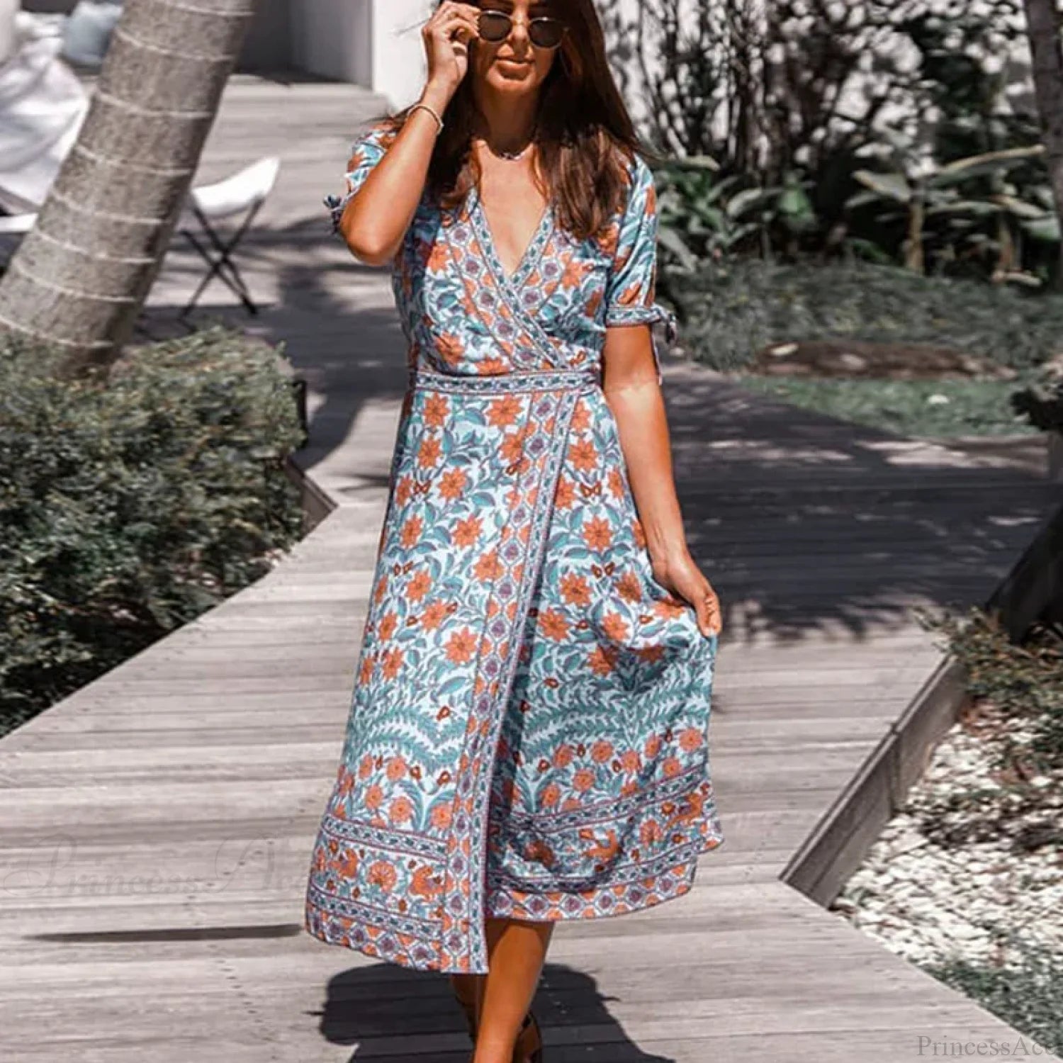 Wrap Marigold Floral Boho Dress bohodress-250126