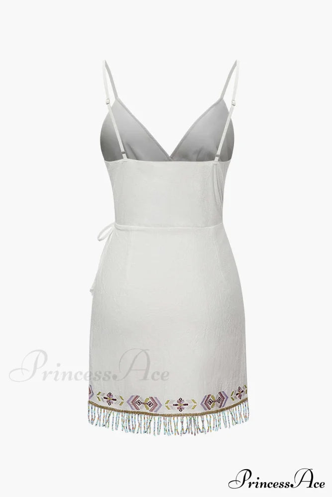 Wrap Tassel Hem Charming V-Neck Slip Mini Dress Dresses
