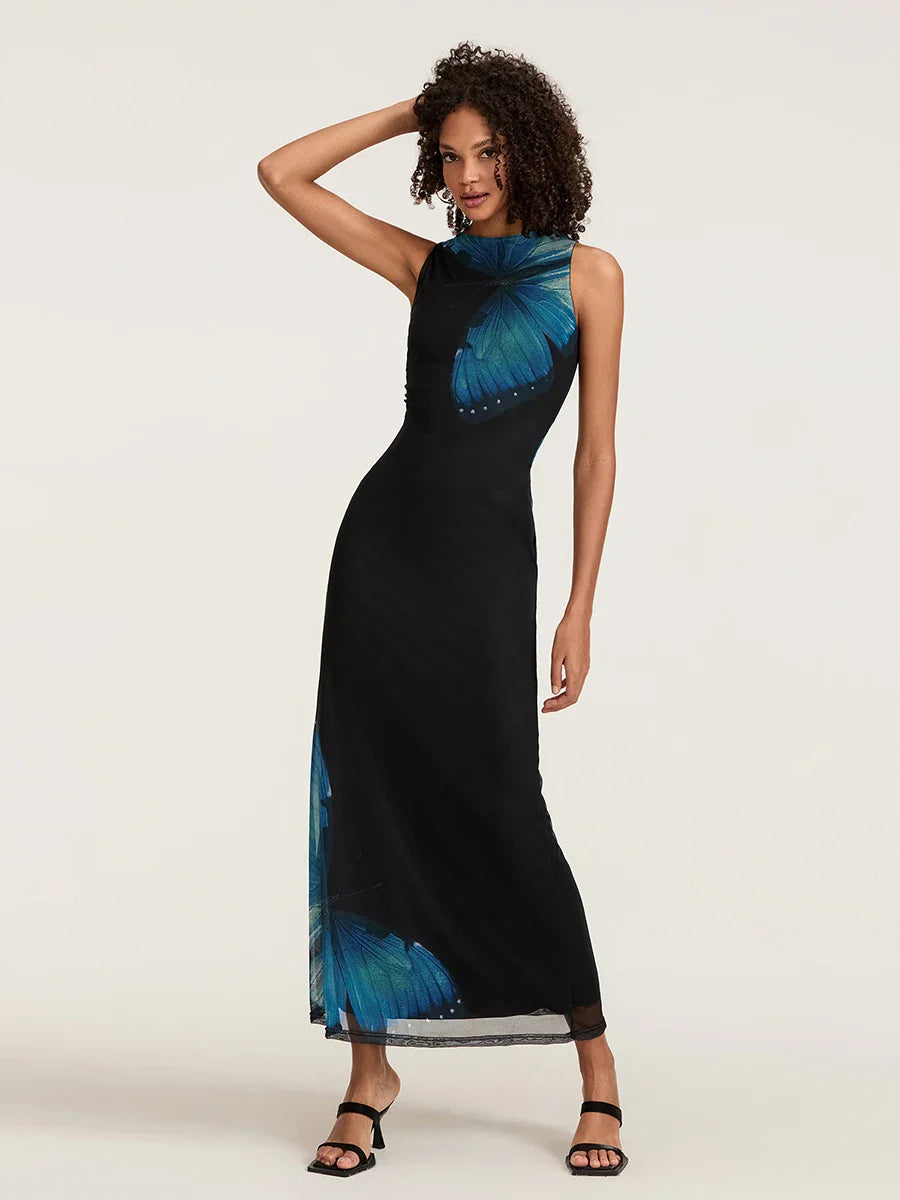 Floral Sleeveless Bodycon Back Hollowed Lacing Tank Party Floral Dress floraldress-250126