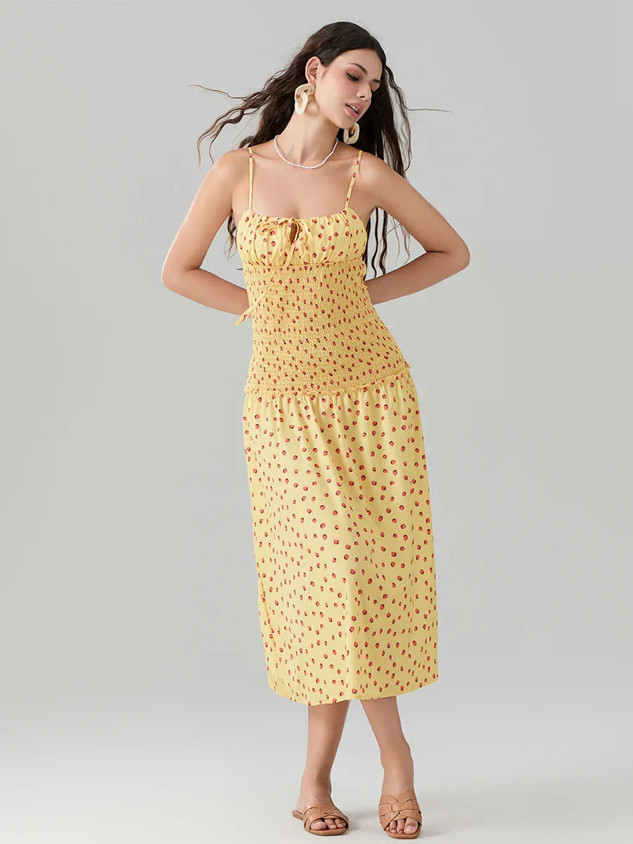 Floral Strawberry Camis Backless Tied Front Floral Dress floraldress-250126