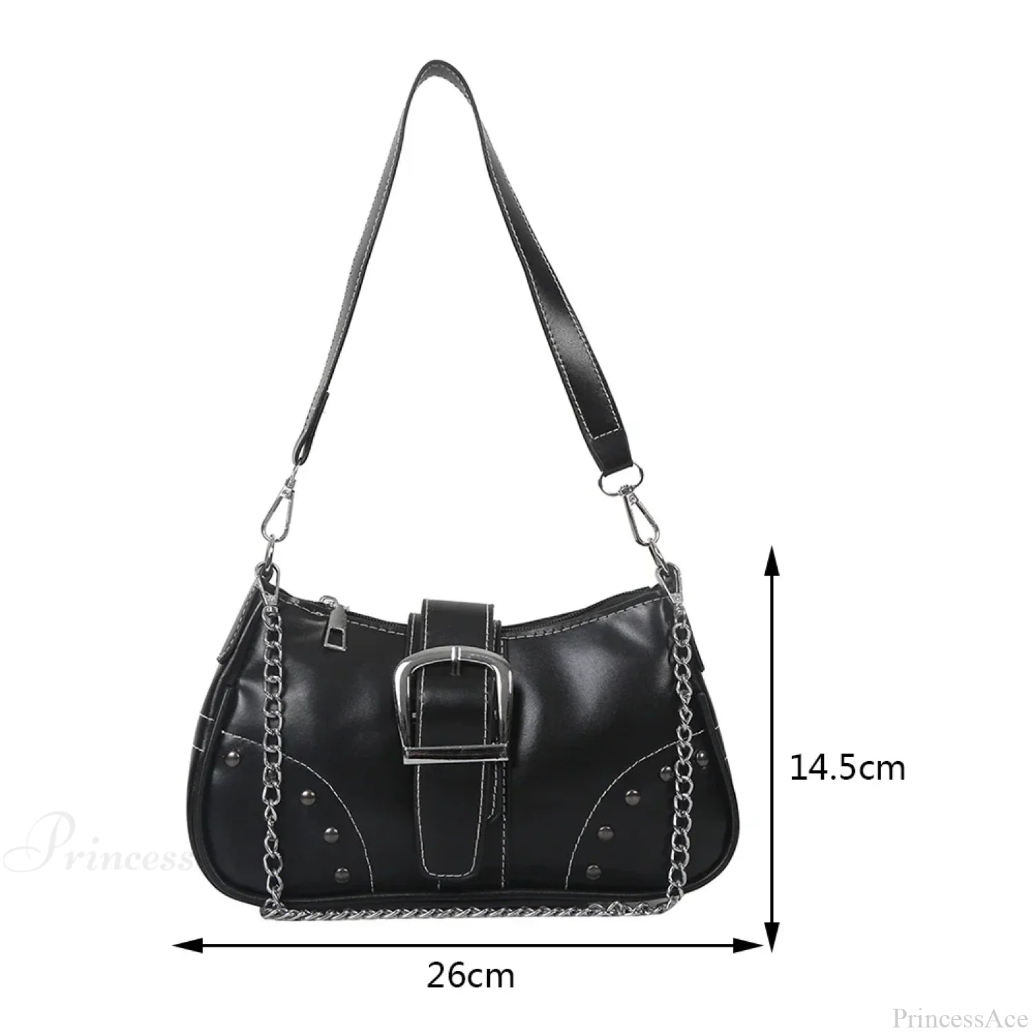 Y2K Cool Style Chain Shoulder Bag Black shoulder-250126