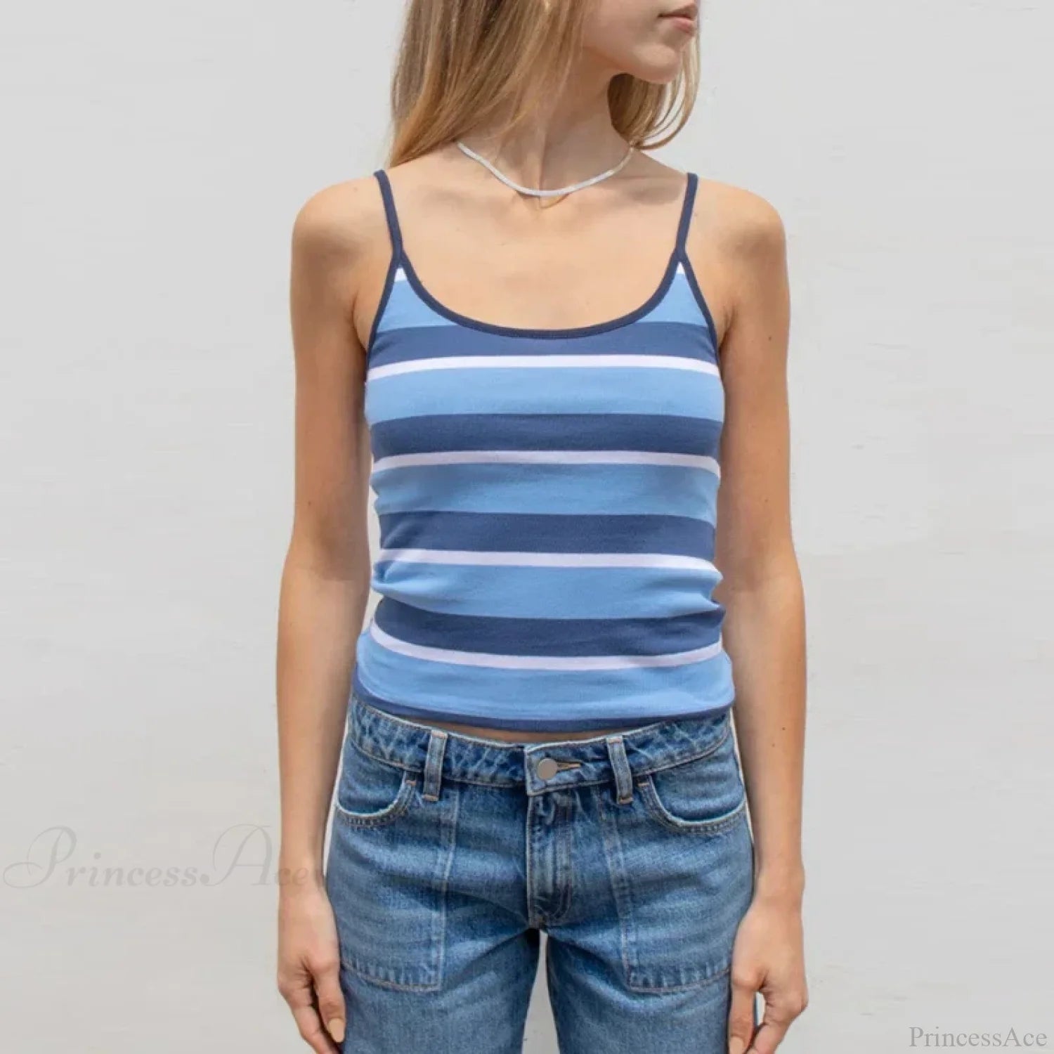 Y2K Cute Contrast Trim Spaghetti Strap Vintage Aesthetic Cottage Crop Top SKY BLUE / S croptop-250126