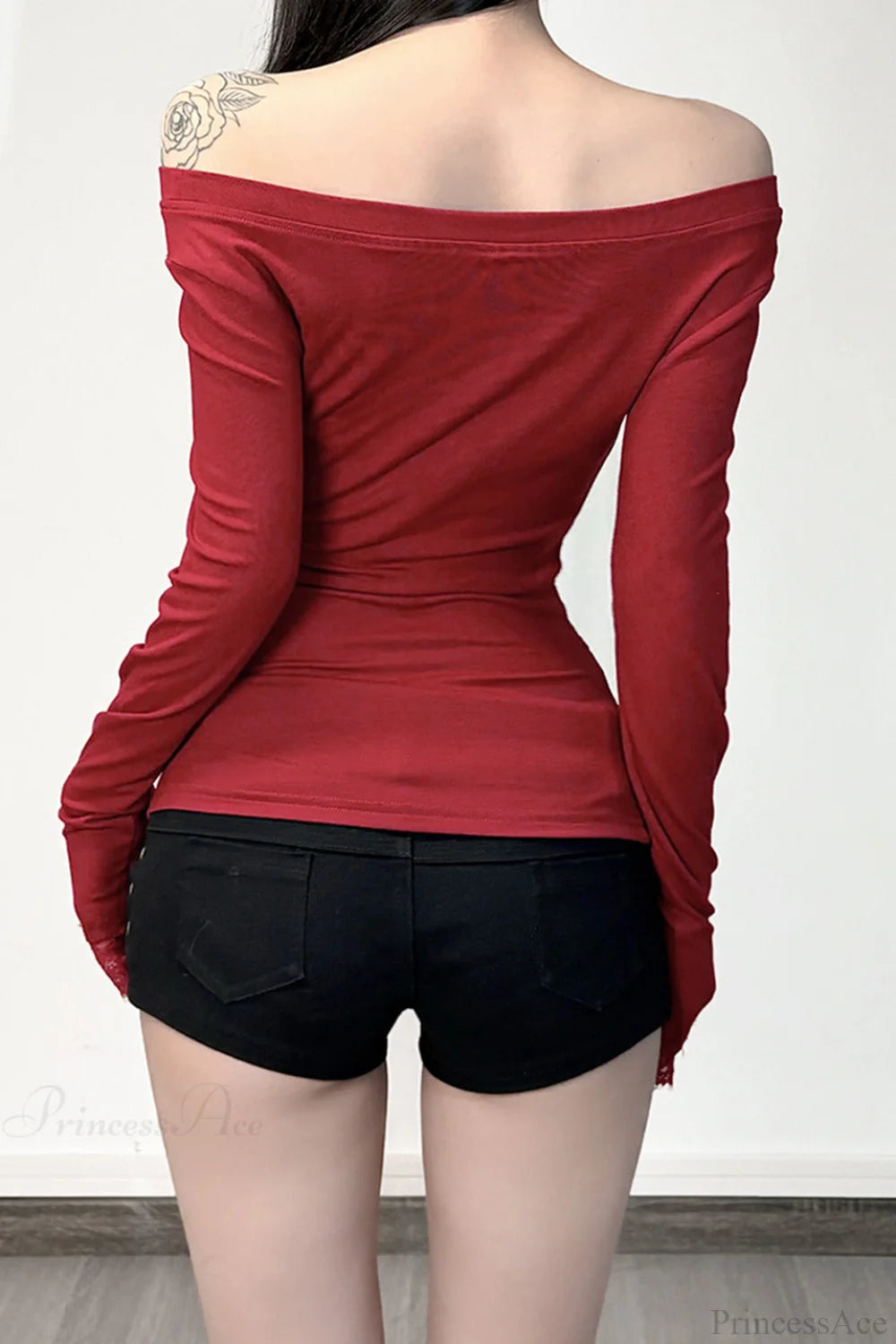 Y2K Dark Print Off Shoulder Long Sleeve Tee