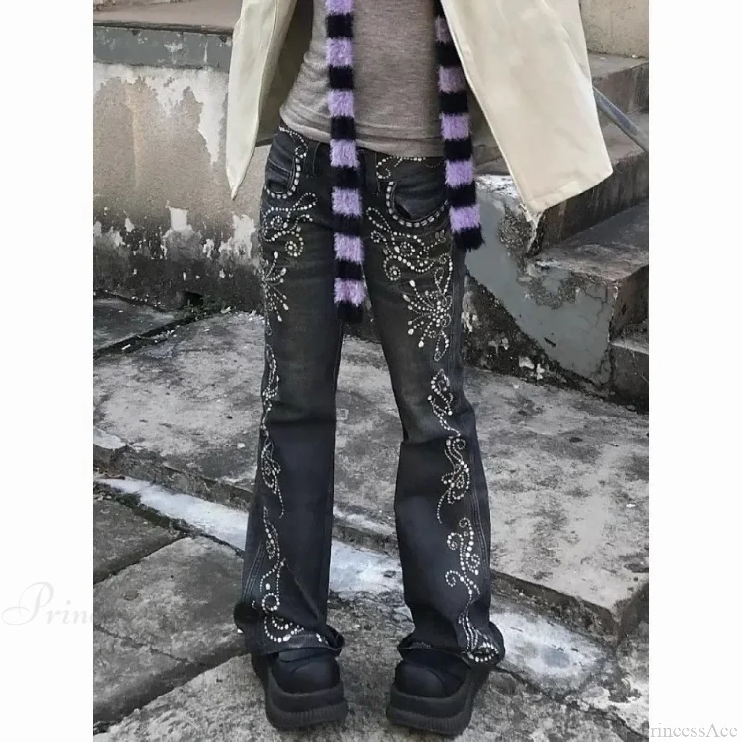 Y2K Embroidery Denim Wide Pants