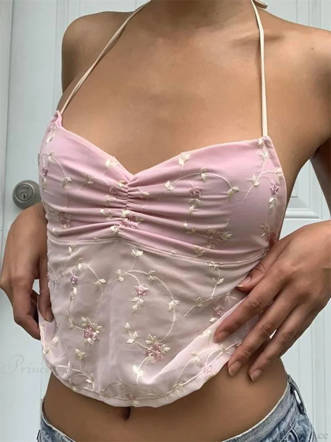 Y2K Floral Backless Tie-up Halter Crop Top croptop-250126