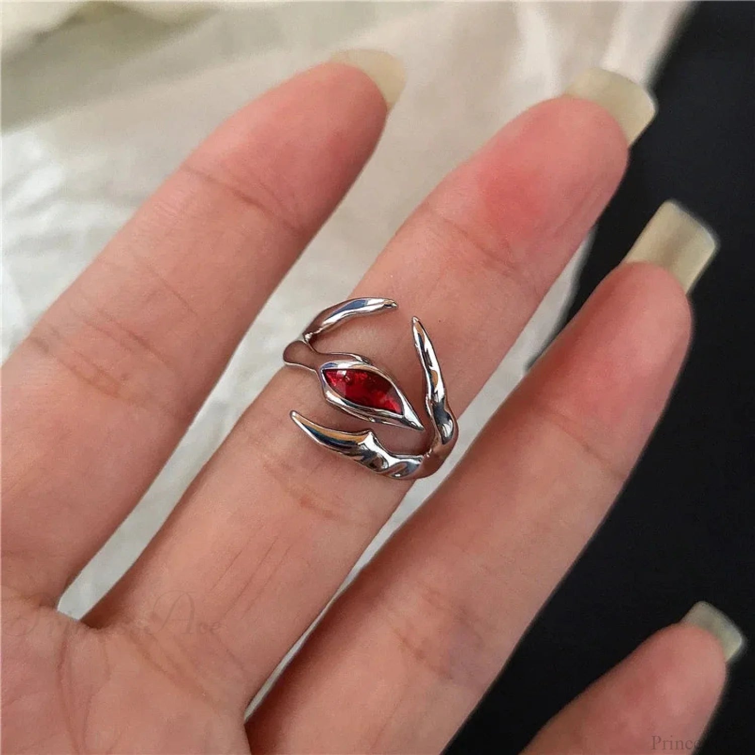 Y2K Gothic Animal Spider Crimson Crystal Ring sliver12