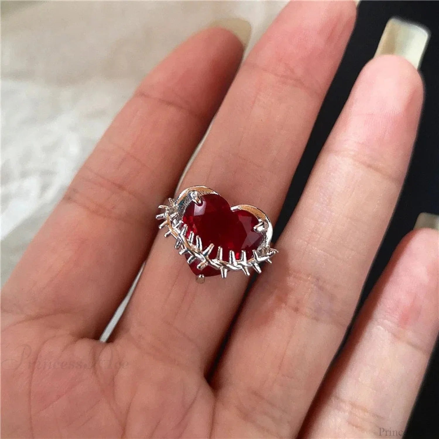 Y2K Gothic Animal Spider Crimson Crystal Ring sliver5