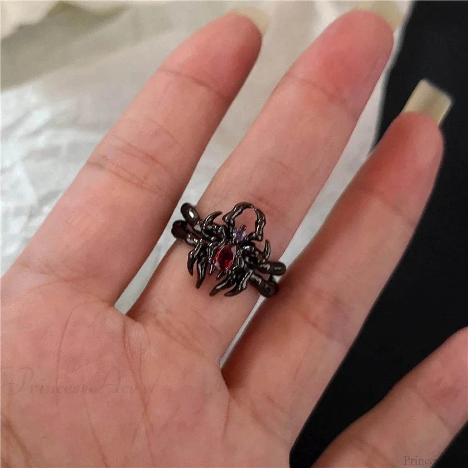 Y2K Gothic Animal Spider Crimson Crystal Ring sliver6