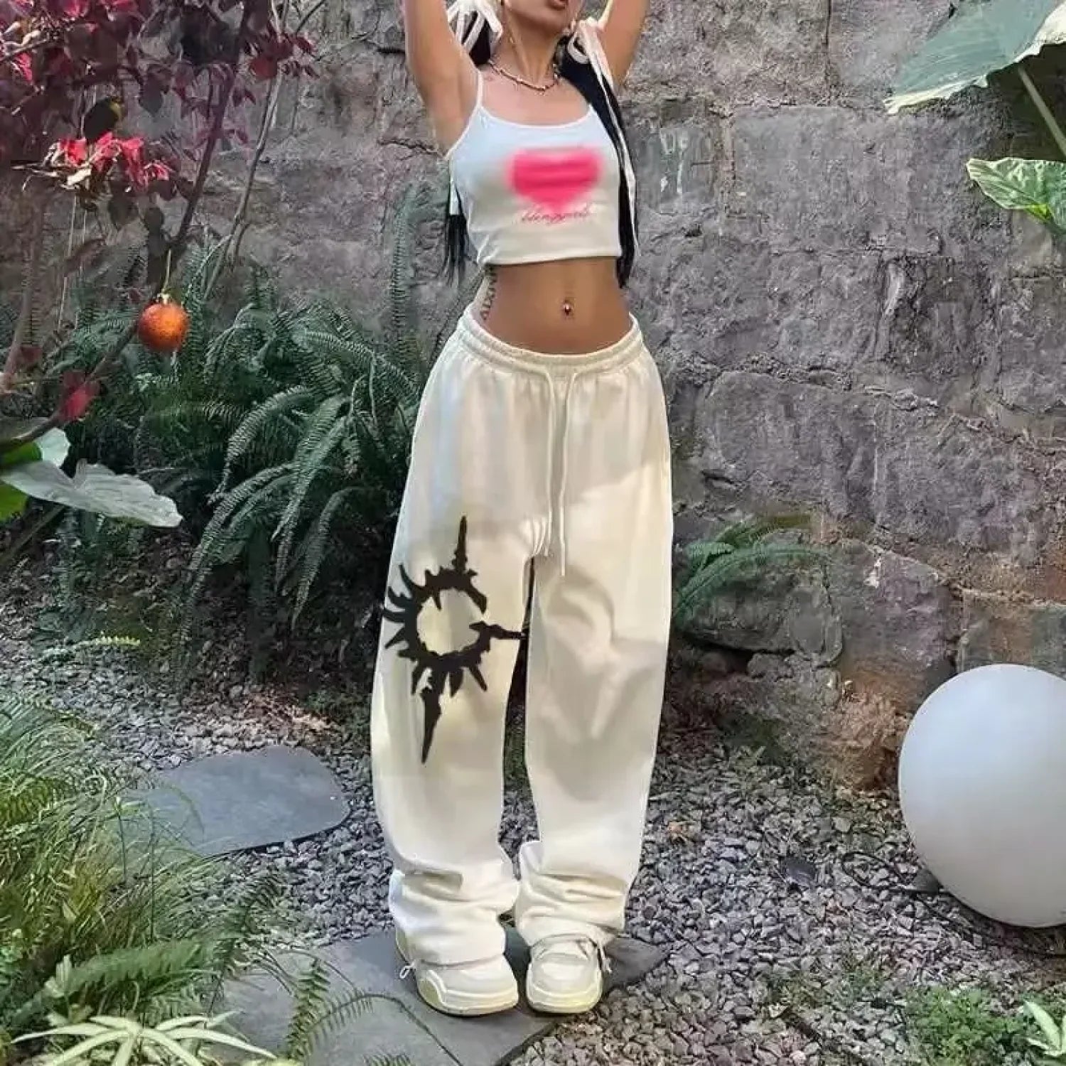 Y2K Gothic Baggy Pants White / S