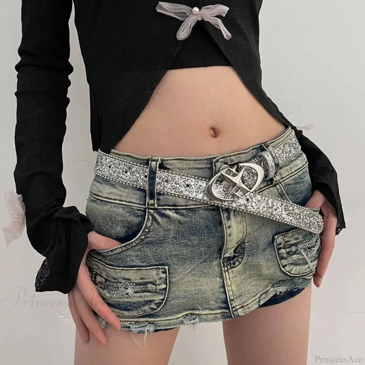 Y2K Gothic Sparkly Changeable Jeans Belt Silver