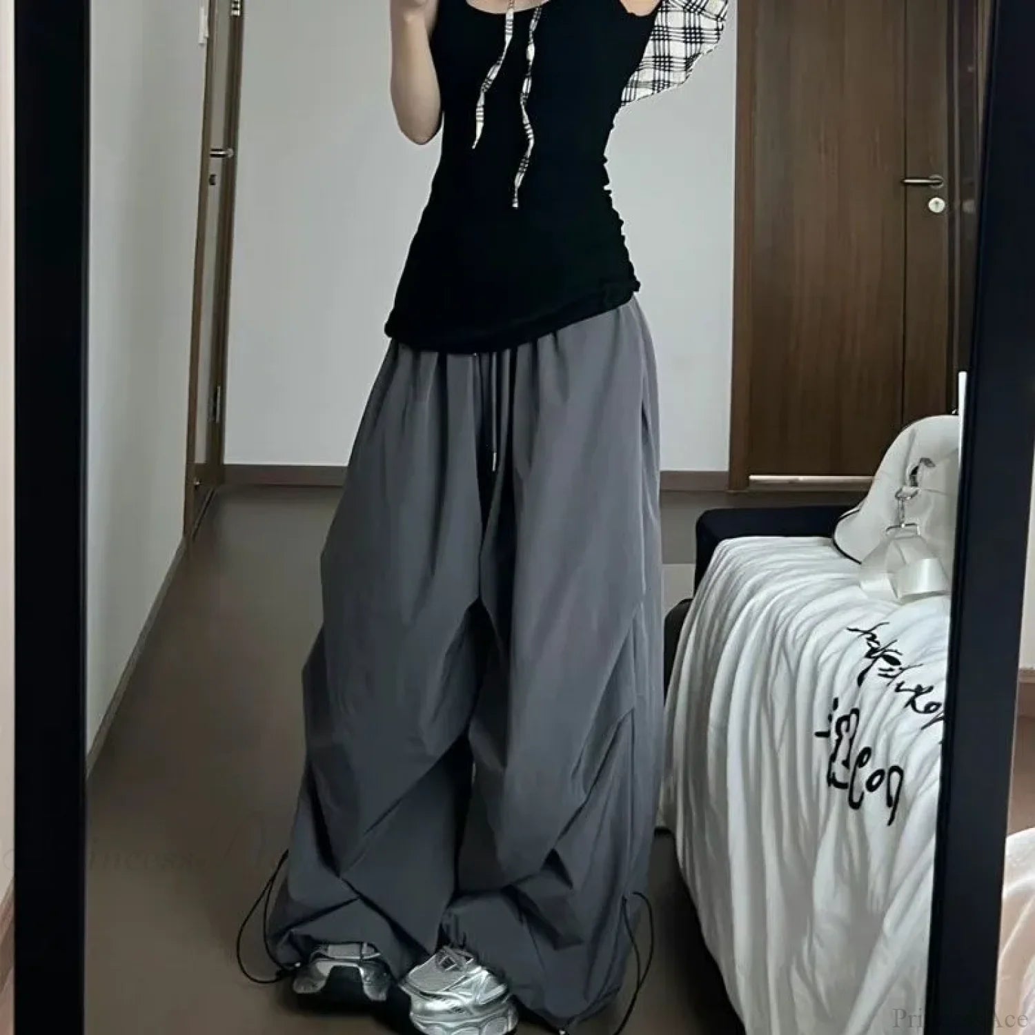 Y2K Grey Parachute Baggy Pants