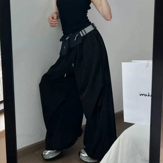 Y2K Grey Parachute Baggy Pants Black / S