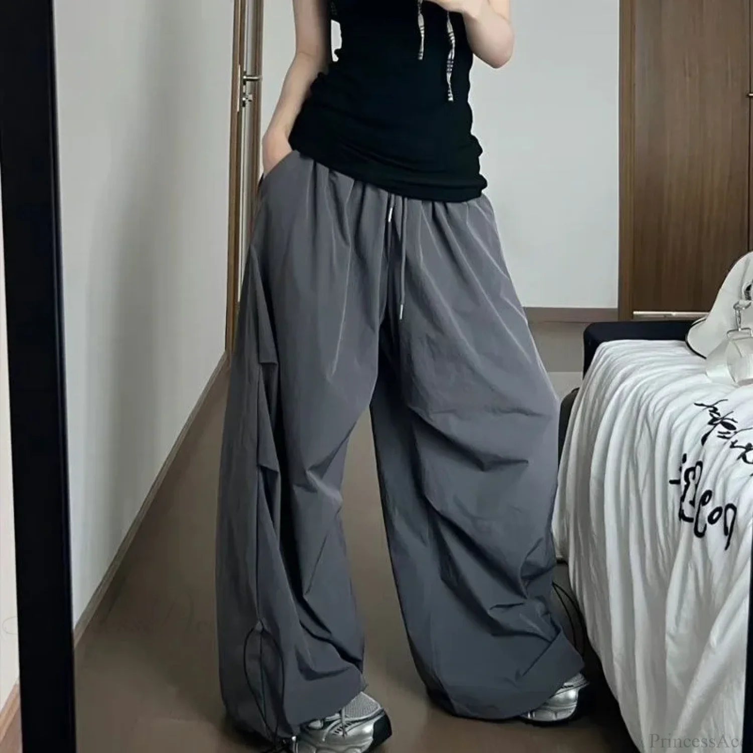 Y2K Grey Parachute Baggy Pants Grey / S