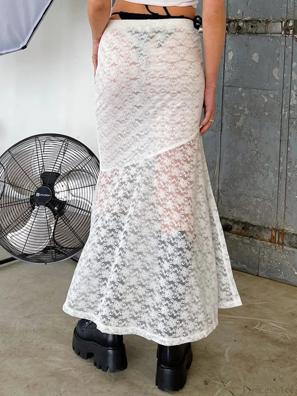 Y2K Grunge Lace Mesh See Through Bow Tie Long Skirt skirt-250126