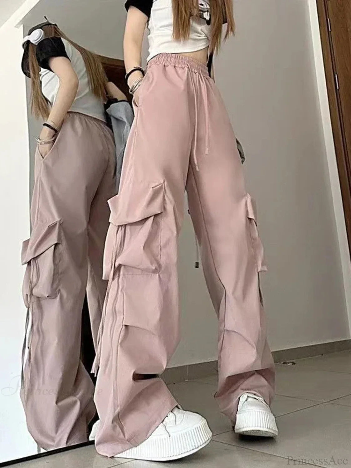 Y2K High Waist Cargo Pants Pink / S