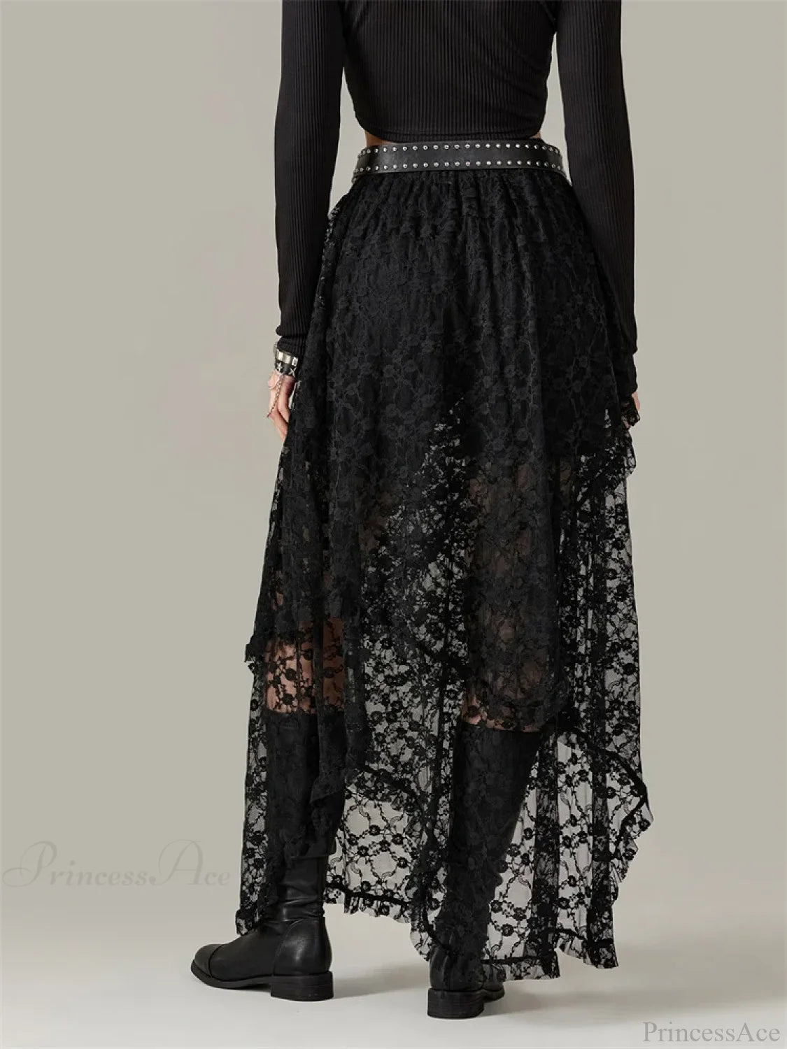 Y2K Lace Mesh See Through High Waist Asymmetrical Skirt skirt-250126