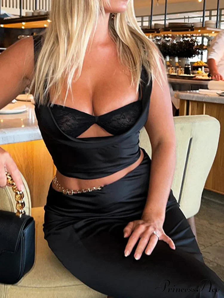 Y2K Lace Trim Slim Fit Low Cut Sleeveless Backless Stylish Elegant Trendy Crop Top