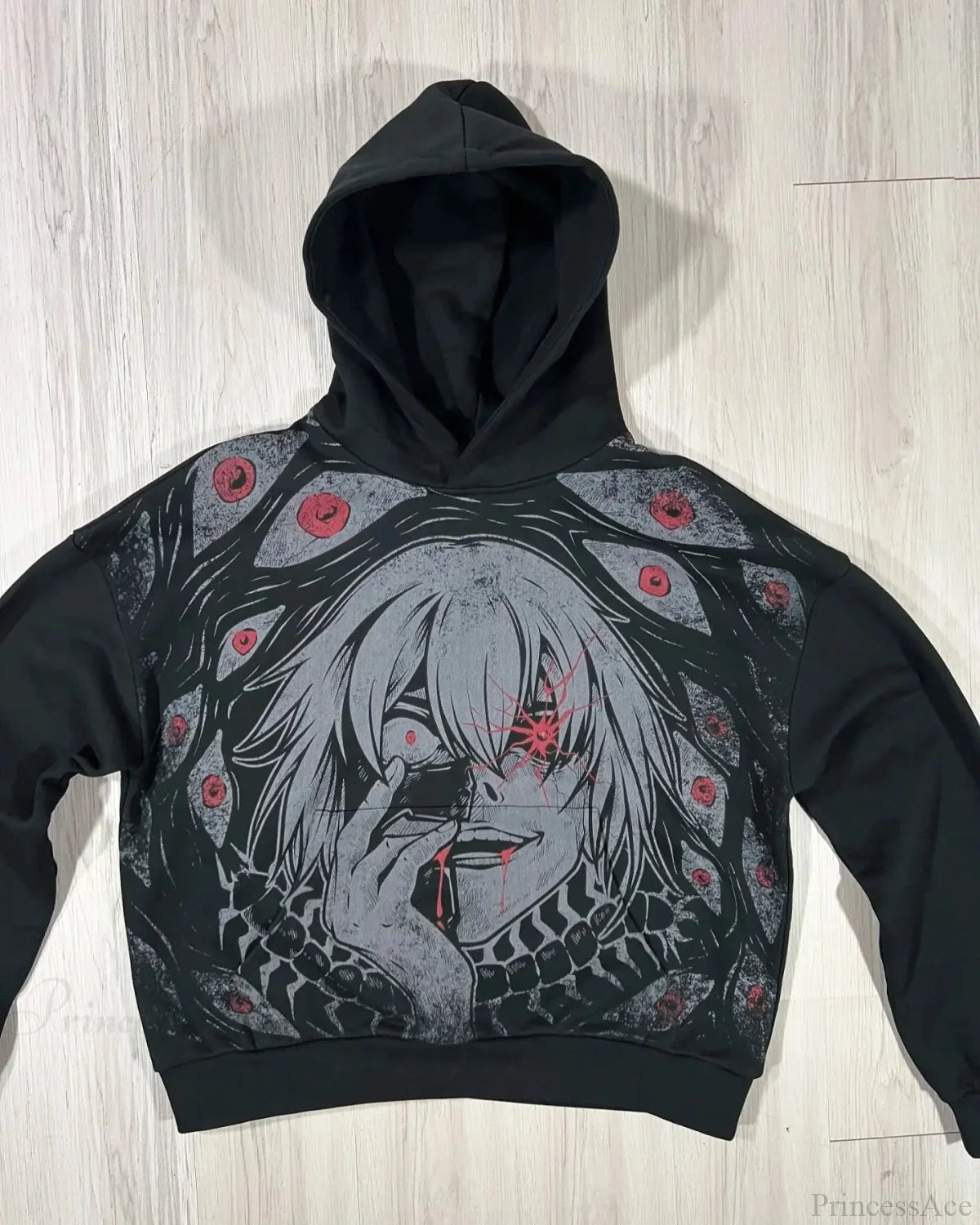 Y2K Mysterious Cartoon Zipper Hoodie black / M