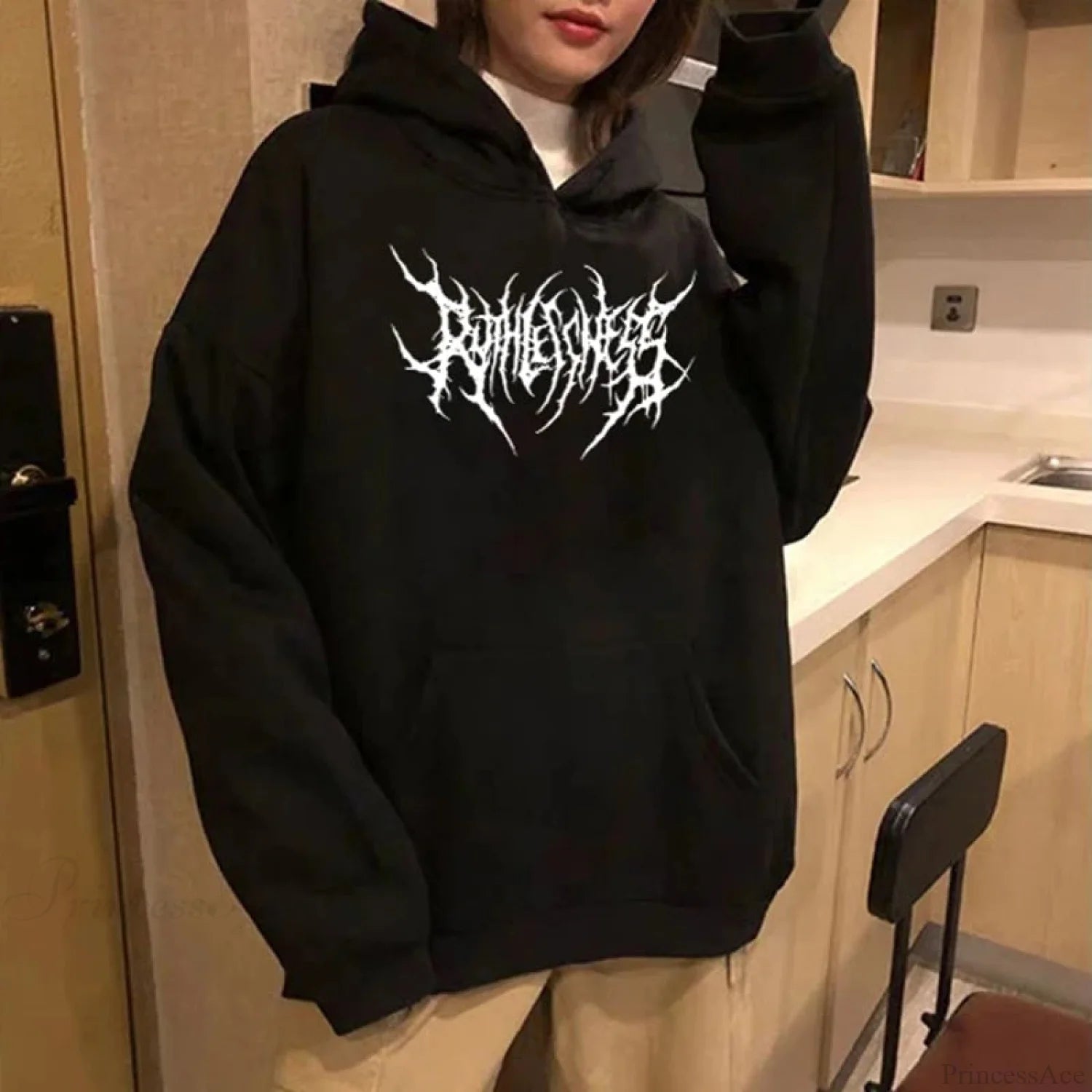 Y2K Mysterious Harajuku Hoodie Black / S