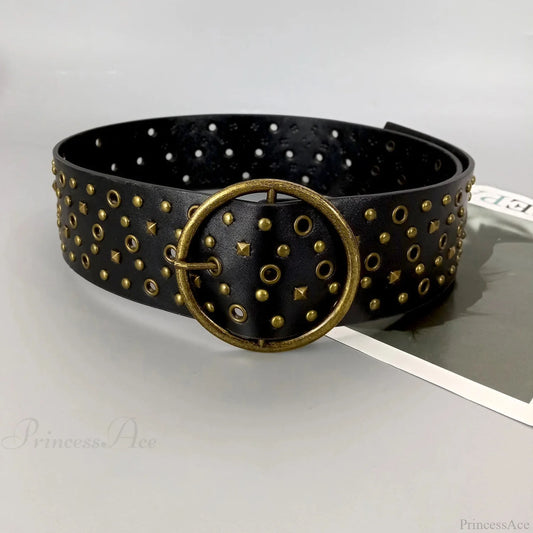 Y2K Mysterious Hollow Western Belt Black Belt / 105CM