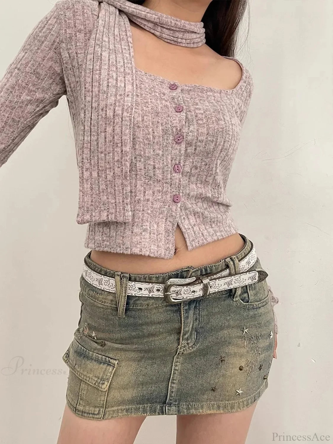 Y2K Mysterious Ivory Jeans Waist Strap