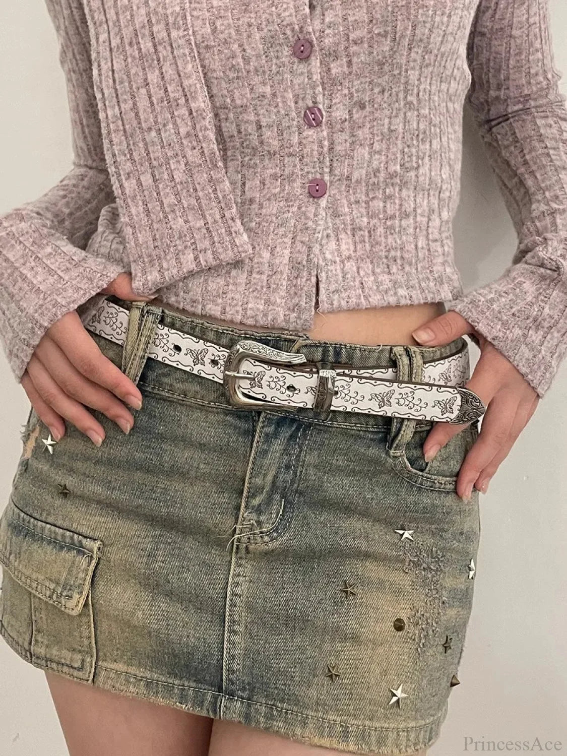 Y2K Mysterious Ivory Jeans Waist Strap