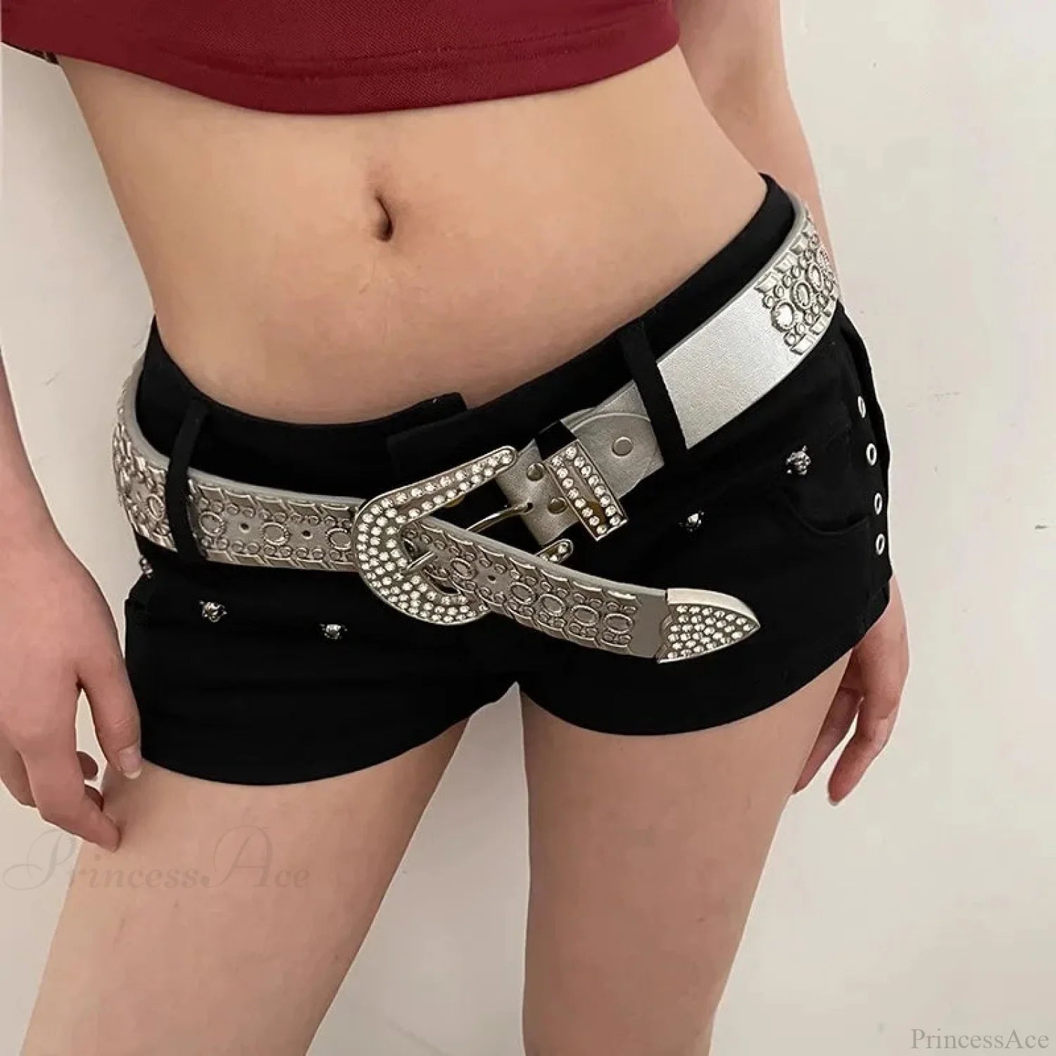 Y2K Mysterious Rhinestone Belt Silver / 105CM